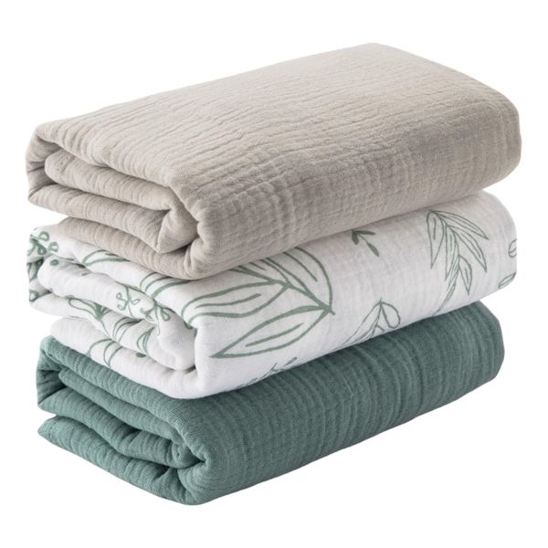3 Pack Muslin Swaddle Blankets 38x40'' Breathable Newborn Receiving Blanket