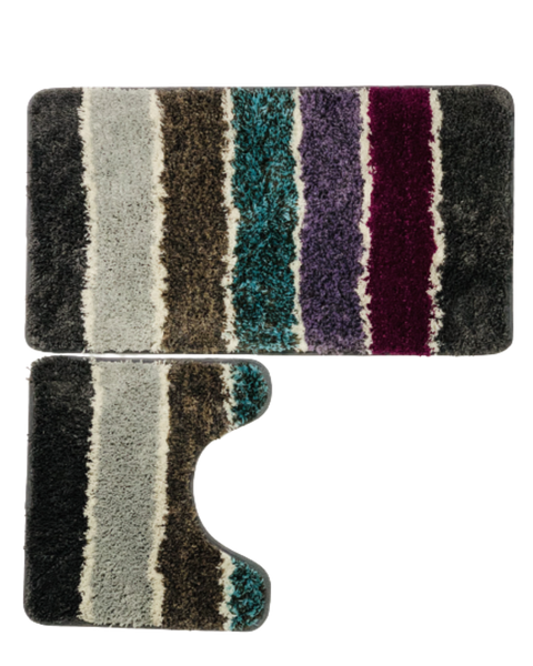 2 Piece Bathroom Mat Fluffy Brown &amp; Grey Steps