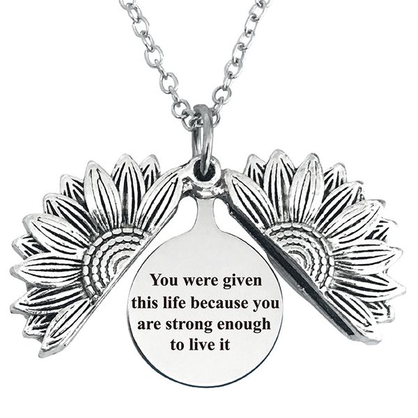 Strong Enough Sunflower Pendant Necklace Silver