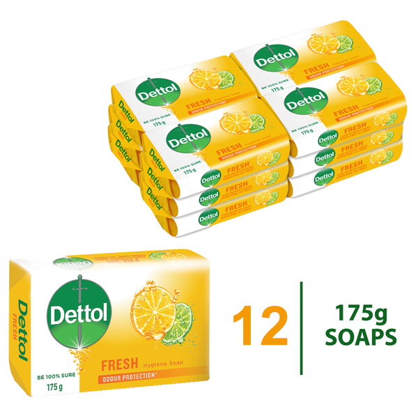 Dettol 12 x 175g, Hygiene Hand &amp; Body Soap, Fresh