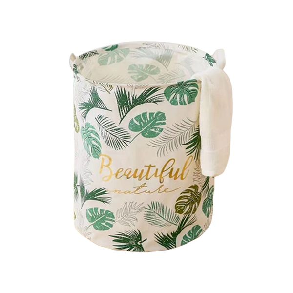 Aesthetic Turtle Leaf Designed Cylinder Foldable Laundry Storage Bin