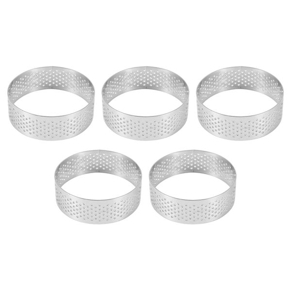 5Pcs 6cm Circular Tart Ring Dessert Stainless Steel Perforation Fruit Pie