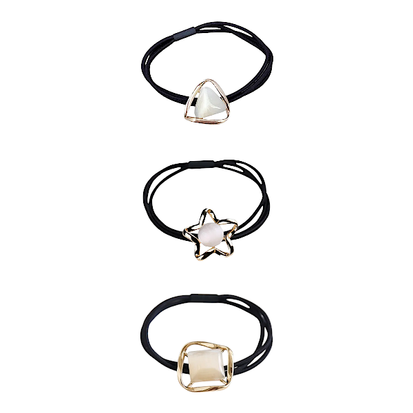 Elegant Hair Ties With Geometric Metal Charms - Black