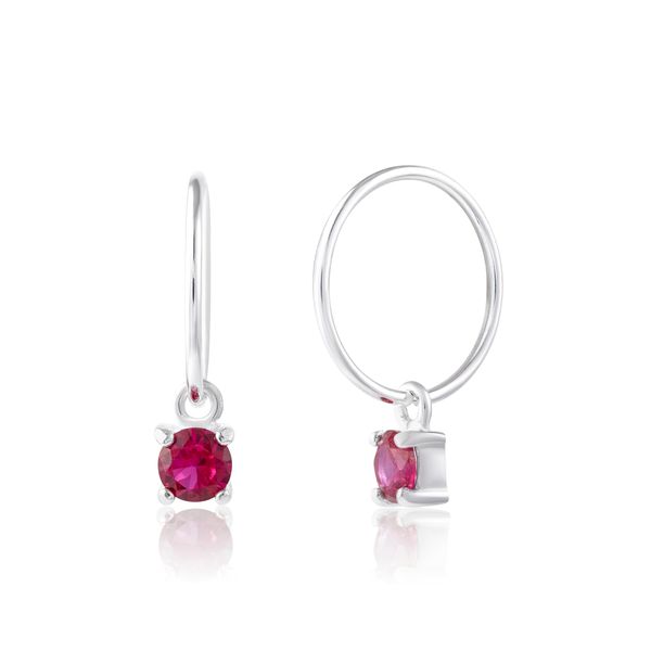 Jewellery box - Sterling Silver Ruby CZ July Birthstone 12mm Hoop Earrings