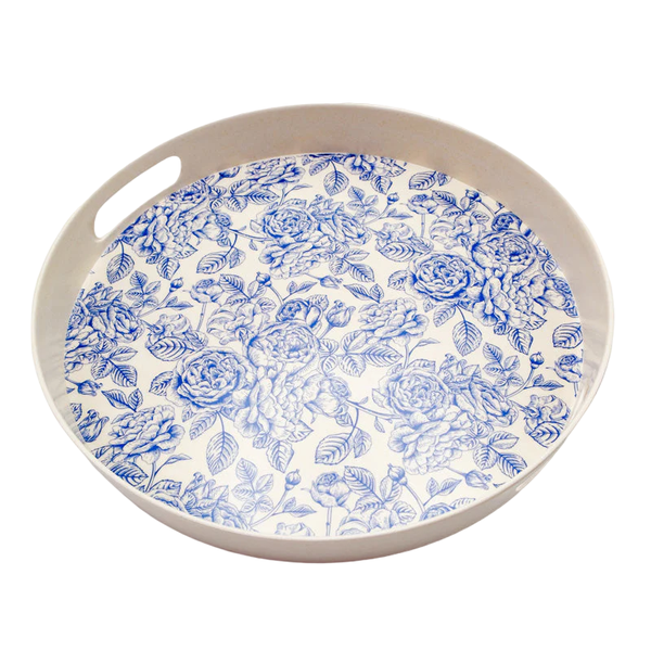 Alyssa Blue Flowers Round Serving Tray
