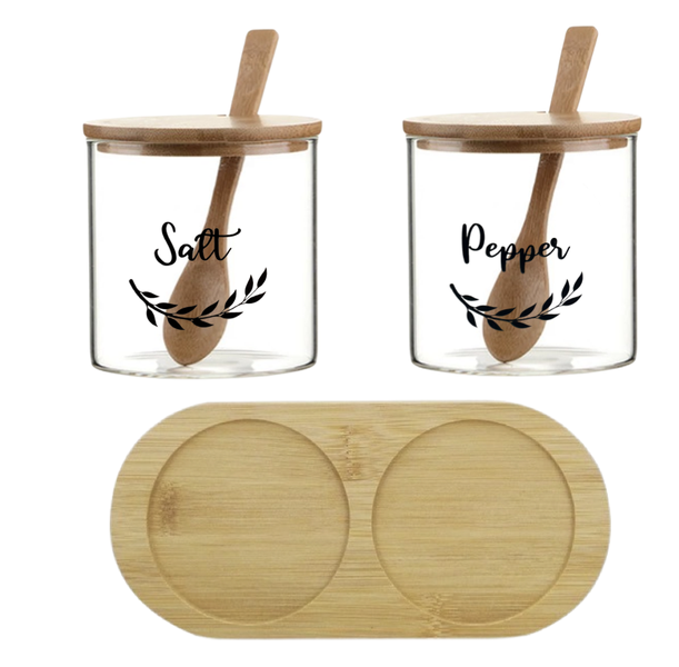 Glass &amp; Bamboo Salt &amp; Pepper Holder