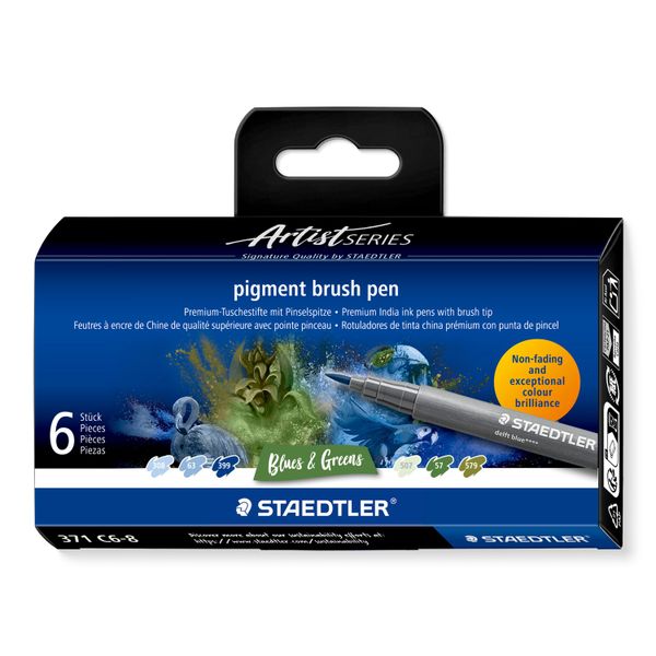 Staedtler Pigment Brush Pen Blues &amp; Greens 6pcs