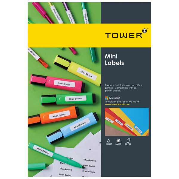 W107 (65up) 38.1 x 21.2mm A4 Printable Inkjet-Laser labels (100 sheets)