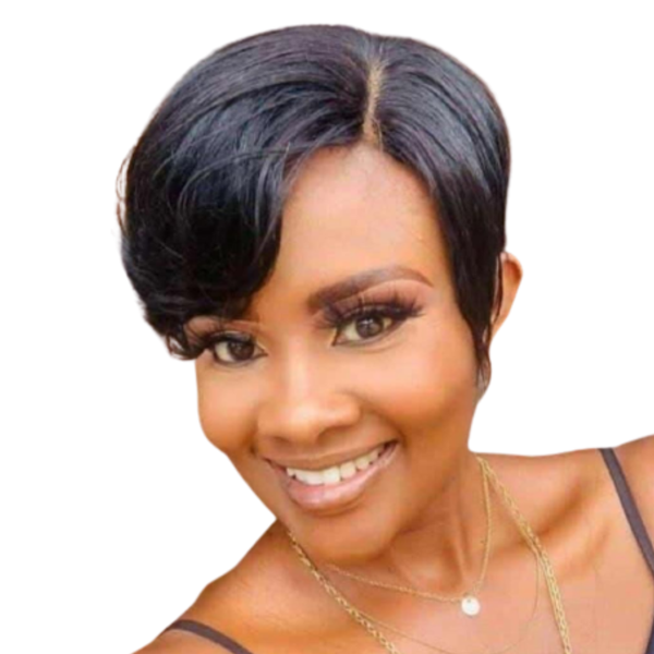 Black In Wear&amp;Go Brazilian Hair Glueless Pixie Cut Wig-Side Part Bob Wig