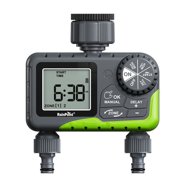 RainPoint Sprinkler Timer + Nozzle | 2 Zone Garden Water Irrigation 205