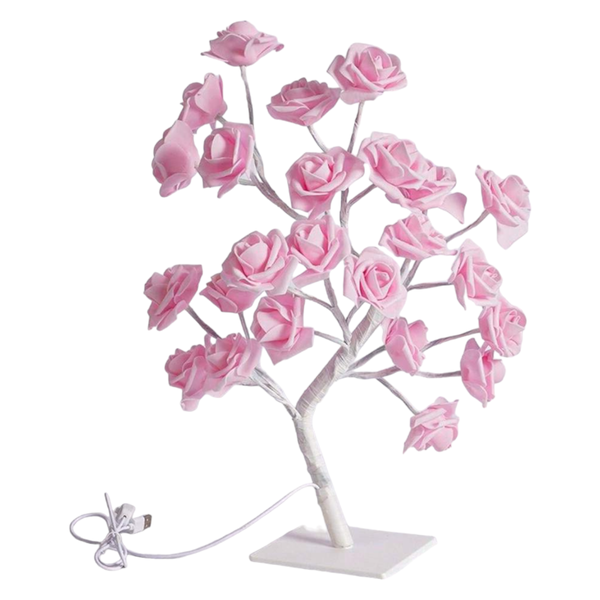 Enchanting LED Rose Tree Night Light With Stand - Pink