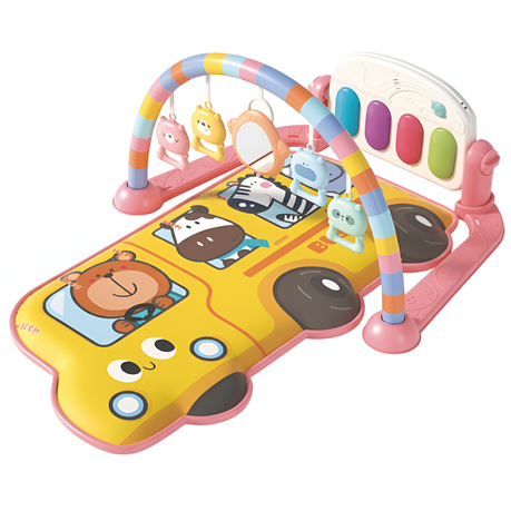 Interactive Baby Gym Play Mat with Kick & Play Piano - Animal Bus Image