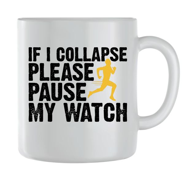 Pause Coffee Mugs for Men Women with Running Graphic Saying Cup Present 178