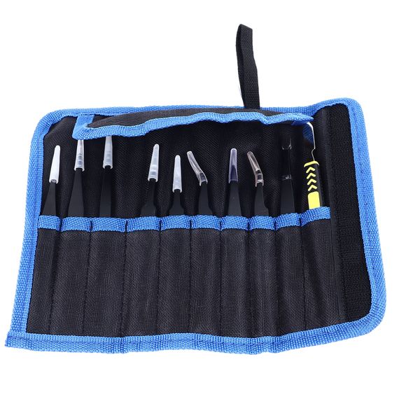 10-Pack Stainless Steel Tweezers Set, w/ Bag