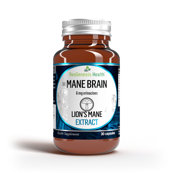 ManeBrain |Lion's Mane | Mycelium +Dual-Extract Fruiting Body| 30 CAPSULES