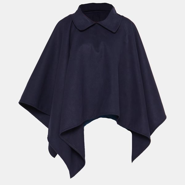 PonchoSA Navy Blue Rectangular Poncho with Classic Collar