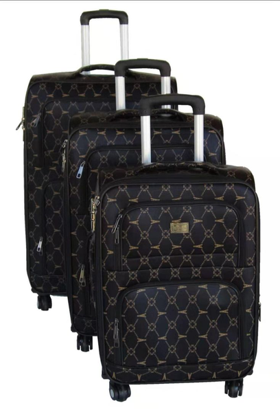 3-Piece Geometric Floral Luggage Set - Spinner Wheels &amp; Durable PU Exterior