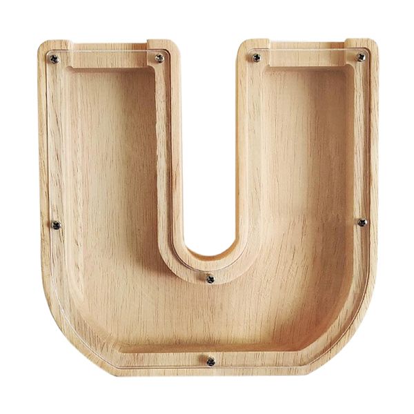 Natural-Wood Decor Money Coin Box - Piggy Bank - U