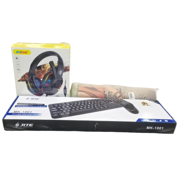 Pro Gamer's Arsenal: Mouse Pad+Studio-Grade Headset+Keyboard Mouse Package