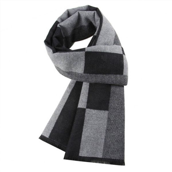 Men's Winter Scarf Warm Long Black-Gray Striped Classic Scarves for Men