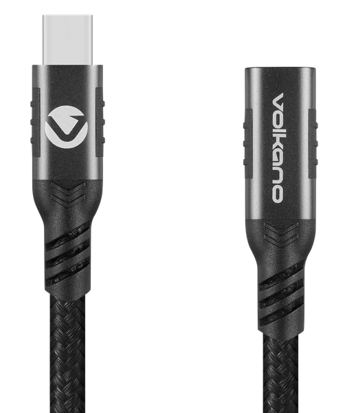Volkano Weave Certified USB-C Male to USB-C Female Extension Cable - Black