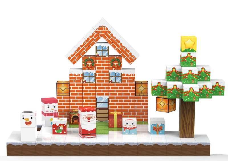 Build Mine Magnet World Pixel Cube Blocks-Christmas Snow Cottage-150 Pcs