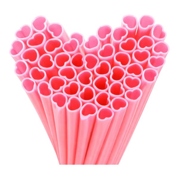 10-Piece Reusable Heart-Shaped Straws - Pink Party &amp; Valentine Straws