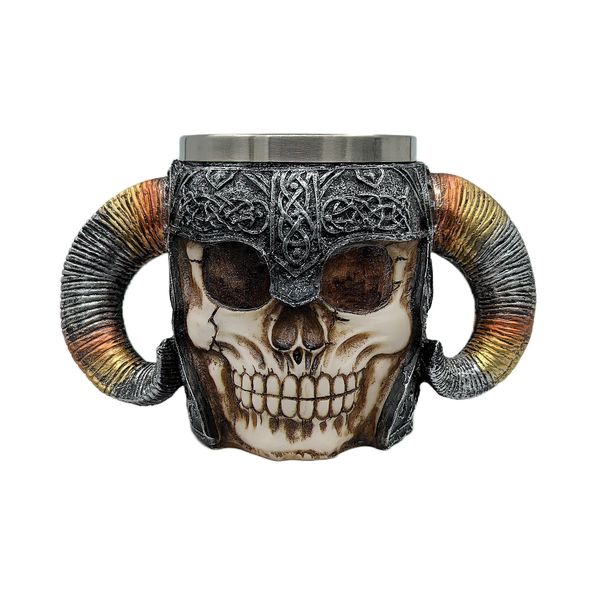 3D Stainless Steel Double Horned Skull Coffee, Beer, Juice Mug