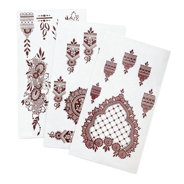 3 Piece - Henna Design Temporary Tattoo Stickers - Brown