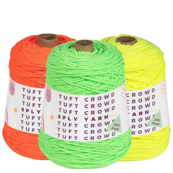 TUFT CROWD - Neon Yarn, 8-ply Tufting Yarn ( 3 x 400g ) , Knitting Yarn