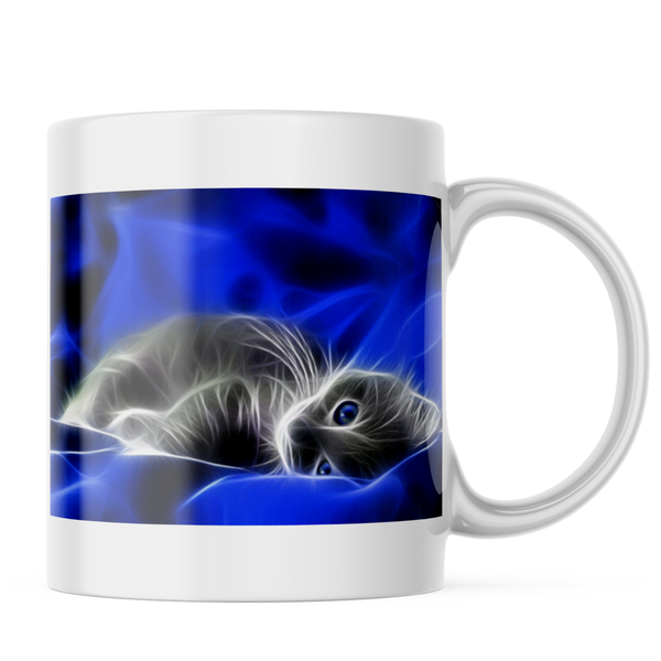 Ceramic 3D Blue background Cat Mug - White - 11 OZ