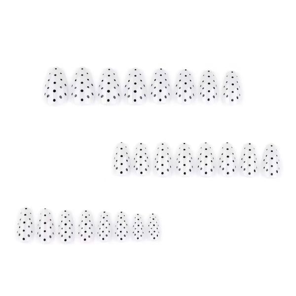 Press Down Ppointed White Polka Dot Nail Art Solid Color False Nails