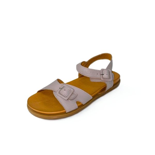 Gia Women's Leather Grey Double Buckle Sandal