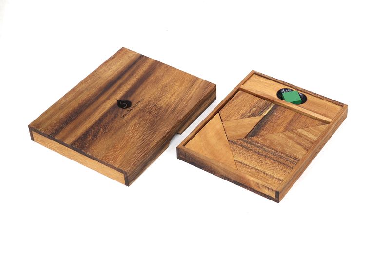 Square it Up - Wooden Tangram Puzzle - 7 Pieces With Mystery Green Square