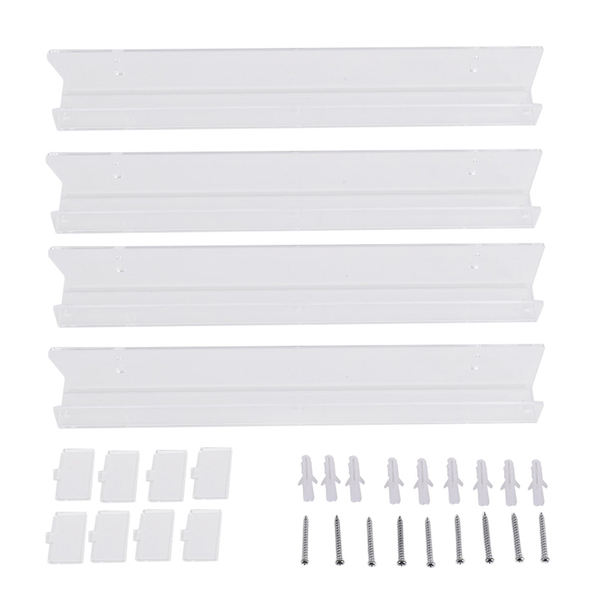 4-PieceAcrylic Clear Floating Bookshelf Invisible Organiser Record Rack