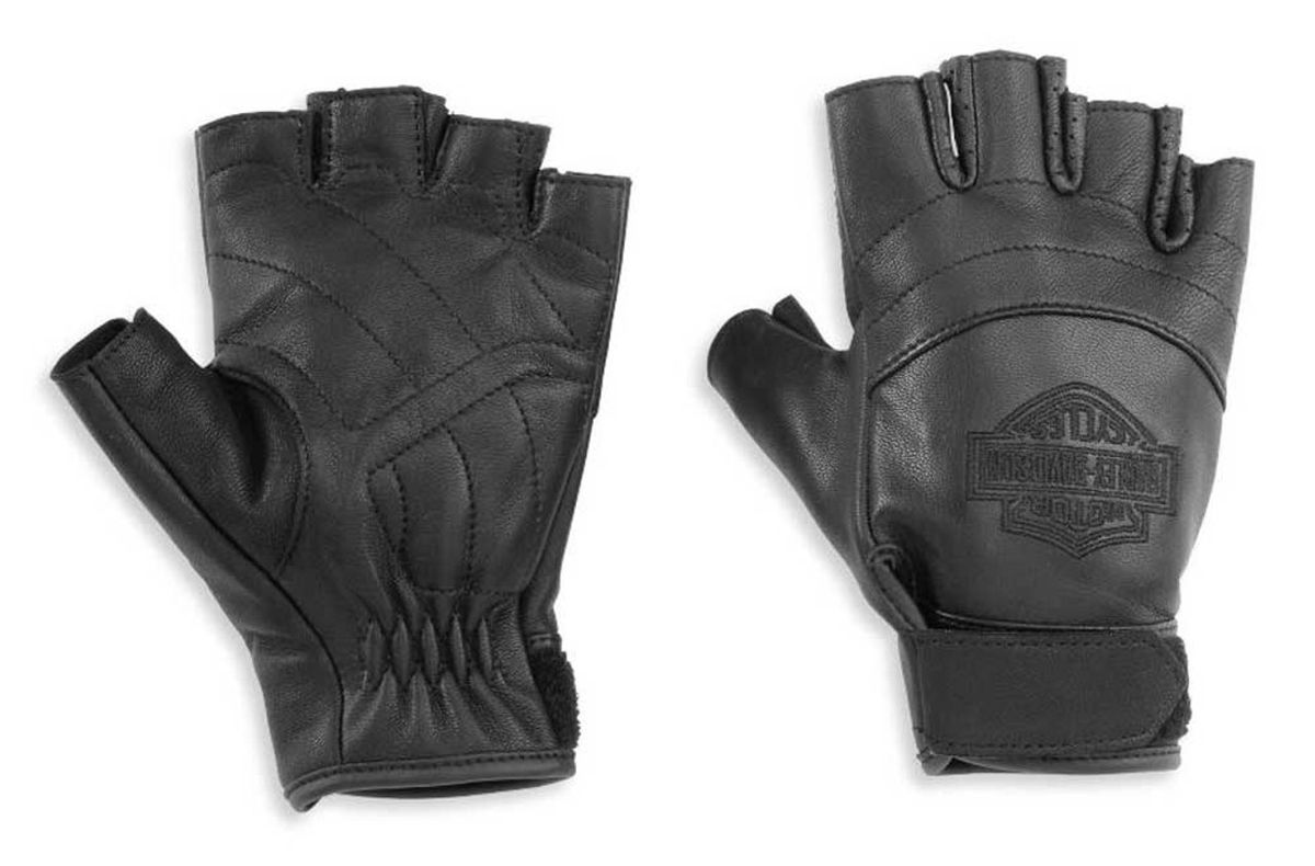 Women's Bar & Shield Fingerless Leather Gloves - Black | Shop