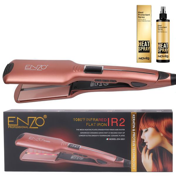 Enzo Ceramic Infrared Flat Iron Set + NOVIQ Heat Spray 250ml