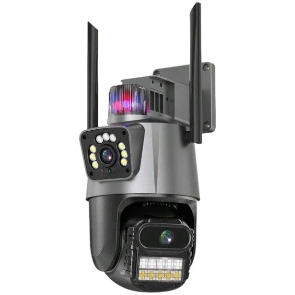 Dual Lens Security Camera With Color Night Vision &amp; Motion Alert -Dark Grey