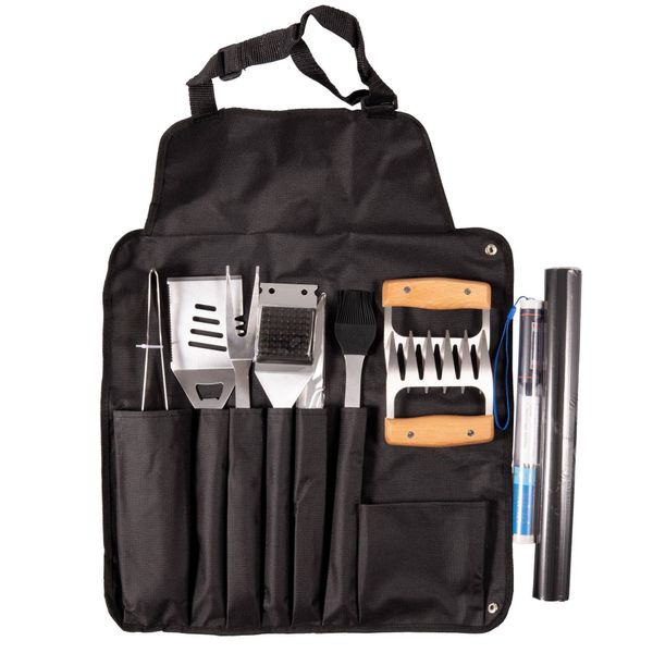 10 Piece StainlessSteel Braai/BBQ Utensil Set &amp; Apron With Pockets Outdoor