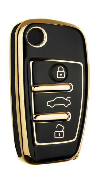 Audi Compatible 3 Button Premium Tpu Car Key Cover Black And Gold