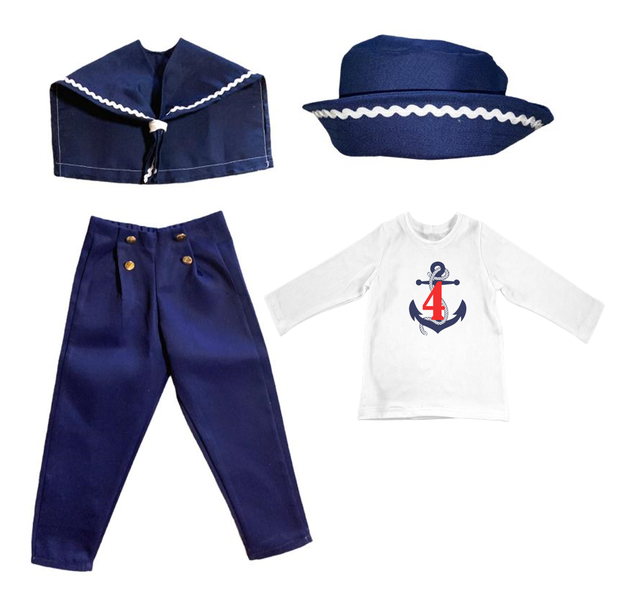 4th Birthday- Sailor Pants And Long Sleeve Shirt With Scarf &amp; Hat