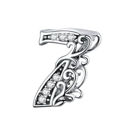 925 Sterling Silver Number 7 Vintage Charm With Zirconia Stones - Silver Image