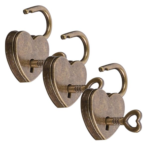 Craft Mini Retro Alloy Heart Shape Lock Padlock Small Luggage Set of 3