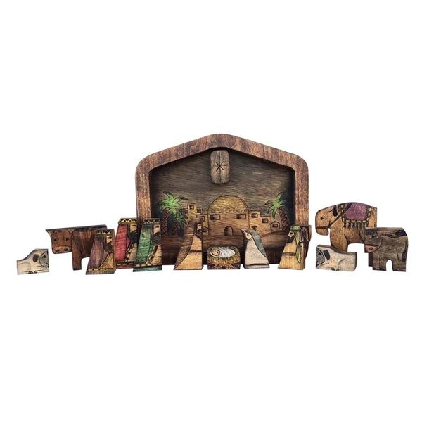 Toy Handcrafted Nativity Scene Wooden Puzzle Figurines - 20cm