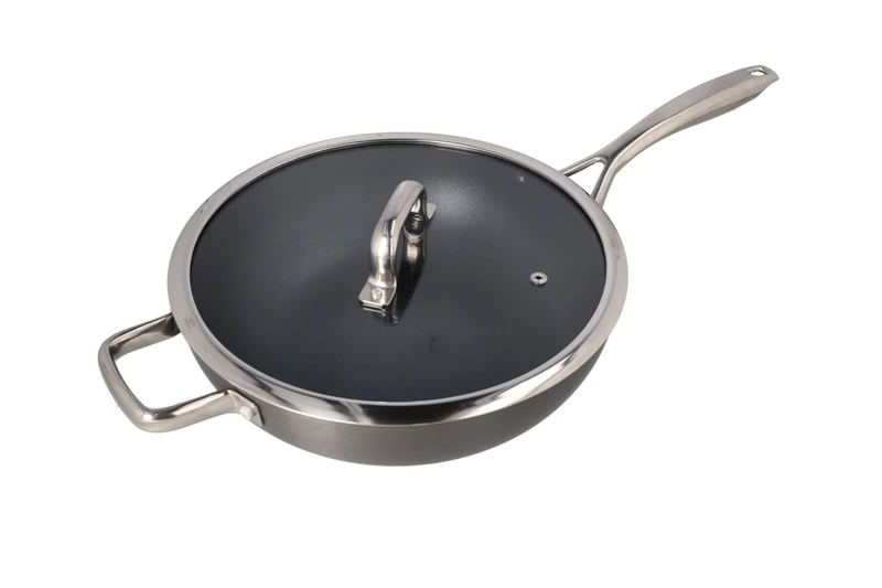 Aluminum Deep Wok With Looped Handle &amp; Glass Lid 28cm