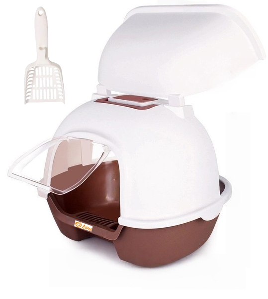 A-PET Enclosed Cat Litter Box-Swing Door Entry-Rear Access Cleaning &amp; Scoop
