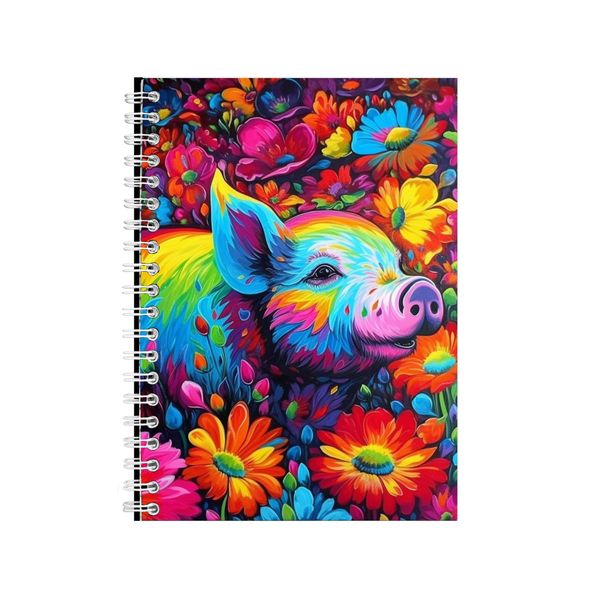 Pig Red Poppies White Daisies Neon Notebook Gift Idea A4 Notepad Pad 75