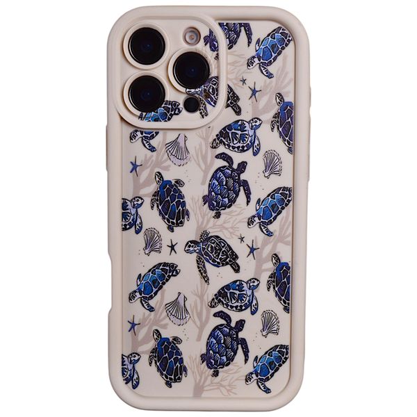 Bubble Phone Case with Turtles and Shells Print - Iphone 16 Pro Max - Beige