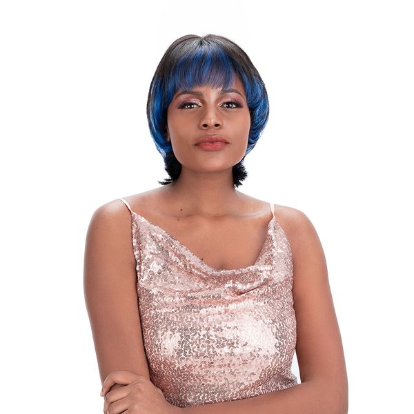 Joedir Blue Mix Color Human Hair Wig for Girl and Women Jgigi 1b-red