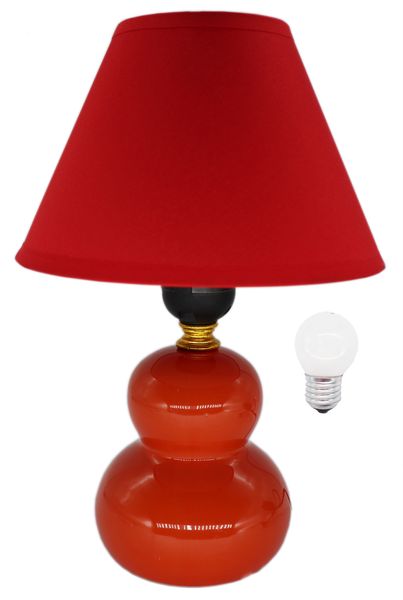 Ceramic Red Lamp with Lampshade and light Bulb - 20cm Bundle 2 Piece